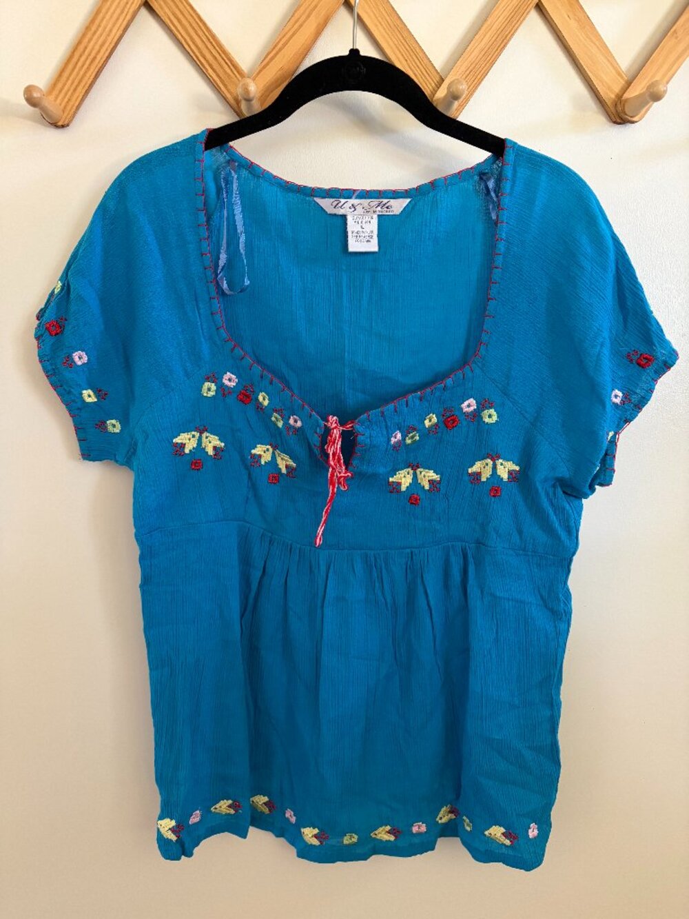 NWT Vintage Y2K Boho Hippie Embroidered Cotton Blouse U & Me for Millenium